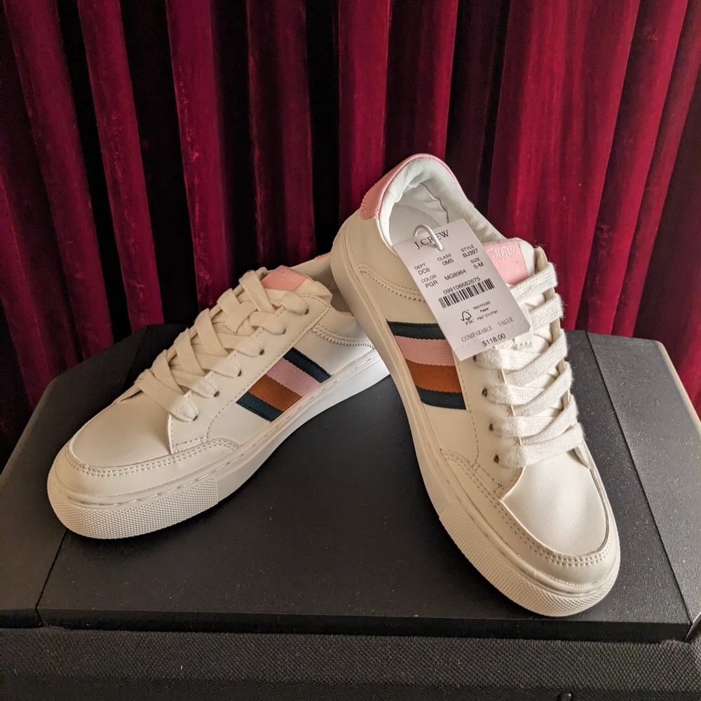 NEW J. Crew Sporty Striped Sneakers, Size 5